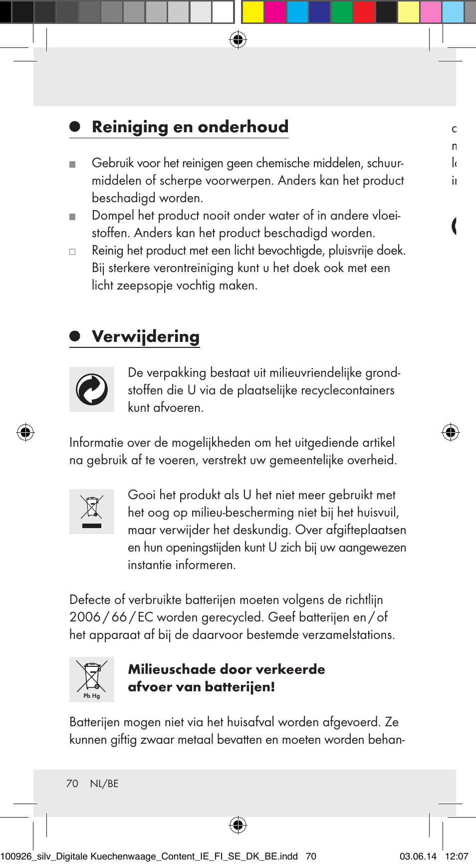 Reiniging en onderhoud, Verwijdering | Silvercrest 100926-14-01/100926-14-03/Z31622B User Manual | Page 70 / 84