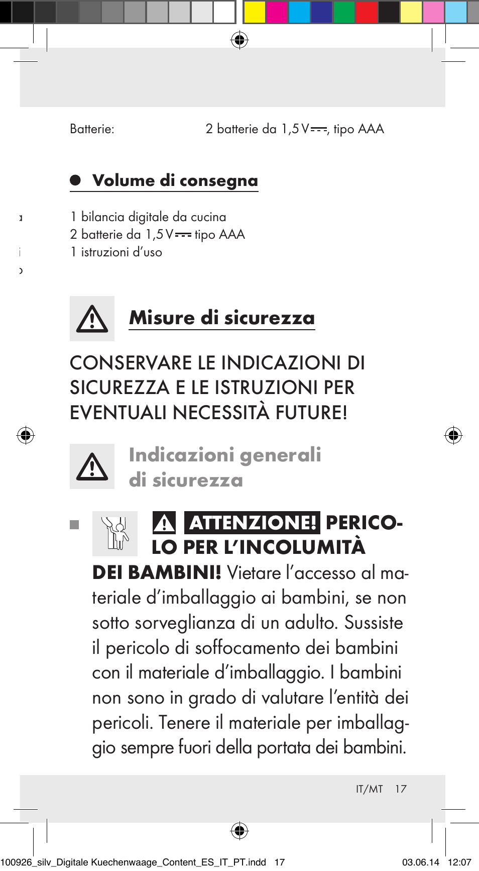 Bilancia da cucina, Uso previsto, Descrizione dei componenti | Dati tecnici, Volume di consegna | Silvercrest 100926-14-01/100926-14-03/Z31622B User Manual | Page 17 / 60