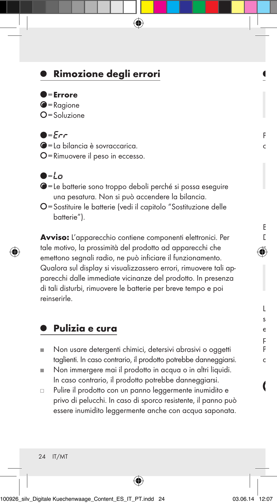 Rimozione degli errori, Pulizia e cura, Smaltimento | Silvercrest 100926-14-01/100926-14-03/Z31622B User Manual | Page 24 / 60