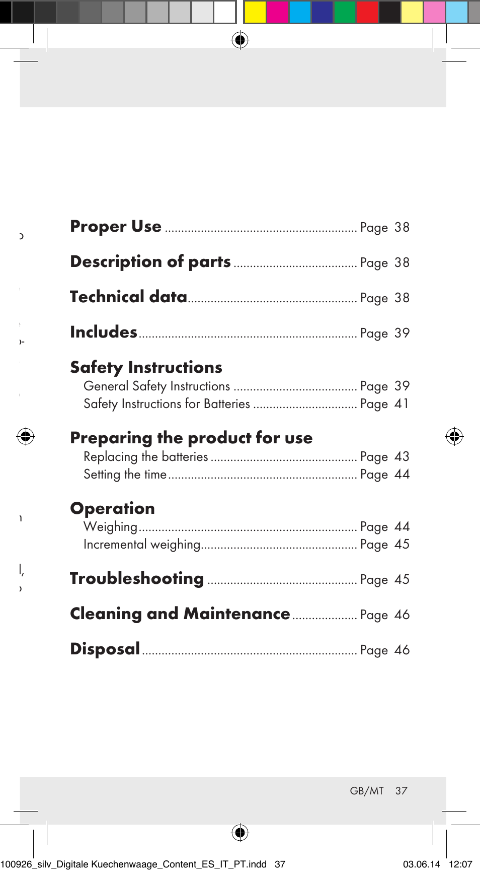 Eliminação, Proper use, Description of parts | Technical data, Includes, Safety instructions, Preparing the product for use, Operation, Troubleshooting, Cleaning and maintenance | Silvercrest 100926-14-01/100926-14-03/Z31622B User Manual | Page 37 / 60