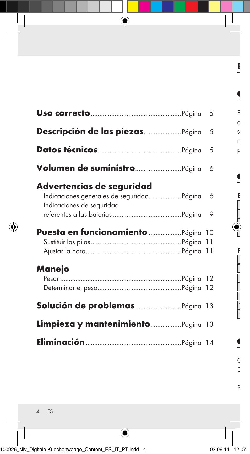 Uso correcto, Descripción de las piezas, Datos técnicos | Volumen de suministro, Advertencias de seguridad, Puesta en funcionamiento, Manejo, Solución de problemas, Limpieza y mantenimiento, Eliminación | Silvercrest 100926-14-01/100926-14-03/Z31622B User Manual | Page 4 / 60
