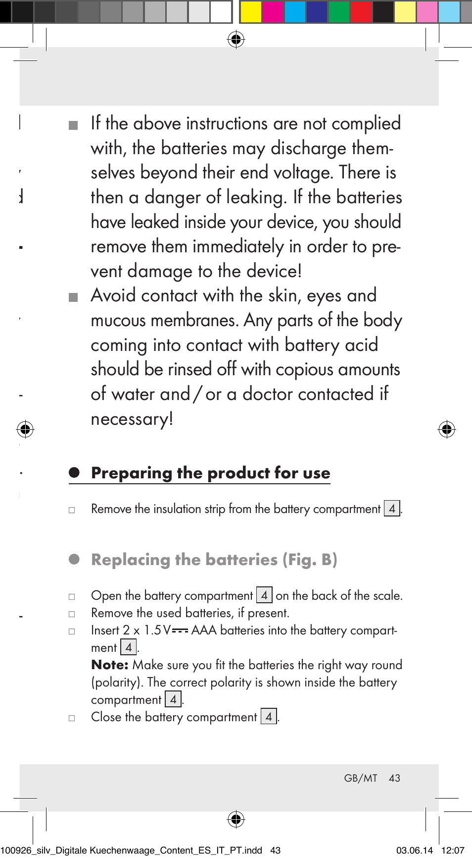 Silvercrest 100926-14-01/100926-14-03/Z31622B User Manual | Page 43 / 60