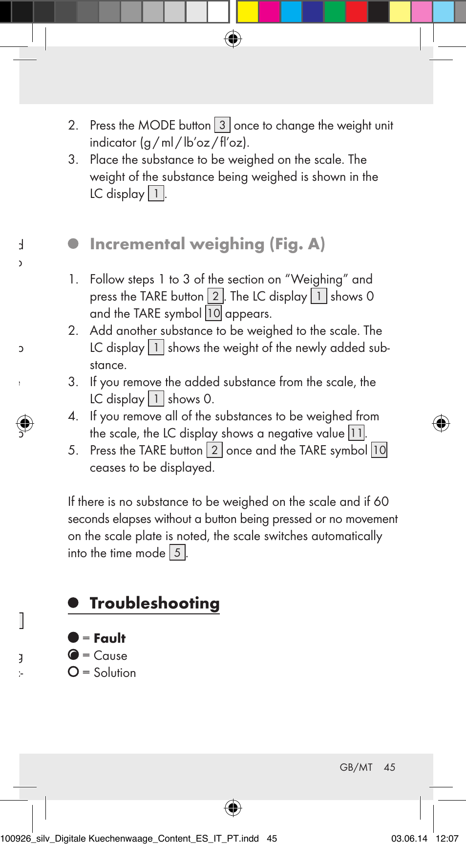 Setting the time (fig. a), Operation weighing (fig. a), Incremental weighing (fig. a) | Troubleshooting | Silvercrest 100926-14-01/100926-14-03/Z31622B User Manual | Page 45 / 60