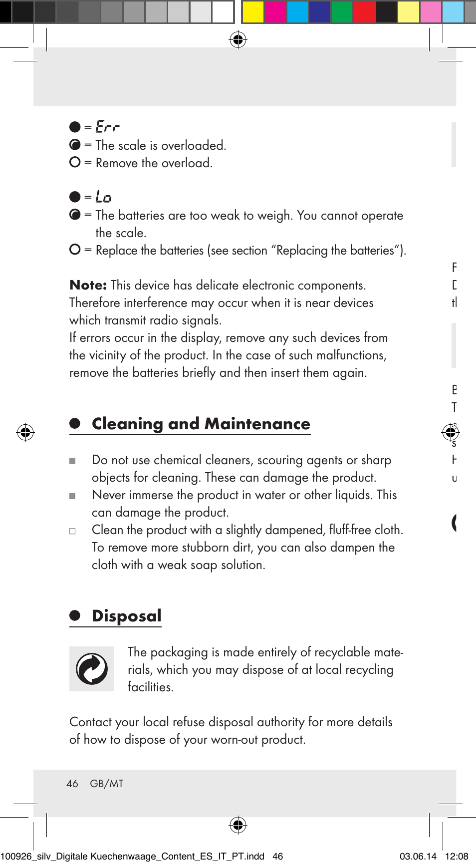 Cleaning and maintenance, Disposal | Silvercrest 100926-14-01/100926-14-03/Z31622B User Manual | Page 46 / 60