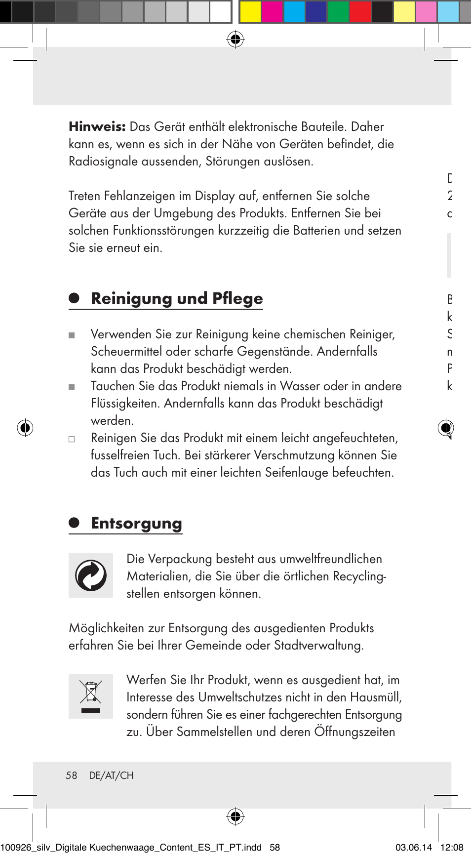 Reinigung und pflege, Entsorgung | Silvercrest 100926-14-01/100926-14-03/Z31622B User Manual | Page 58 / 60