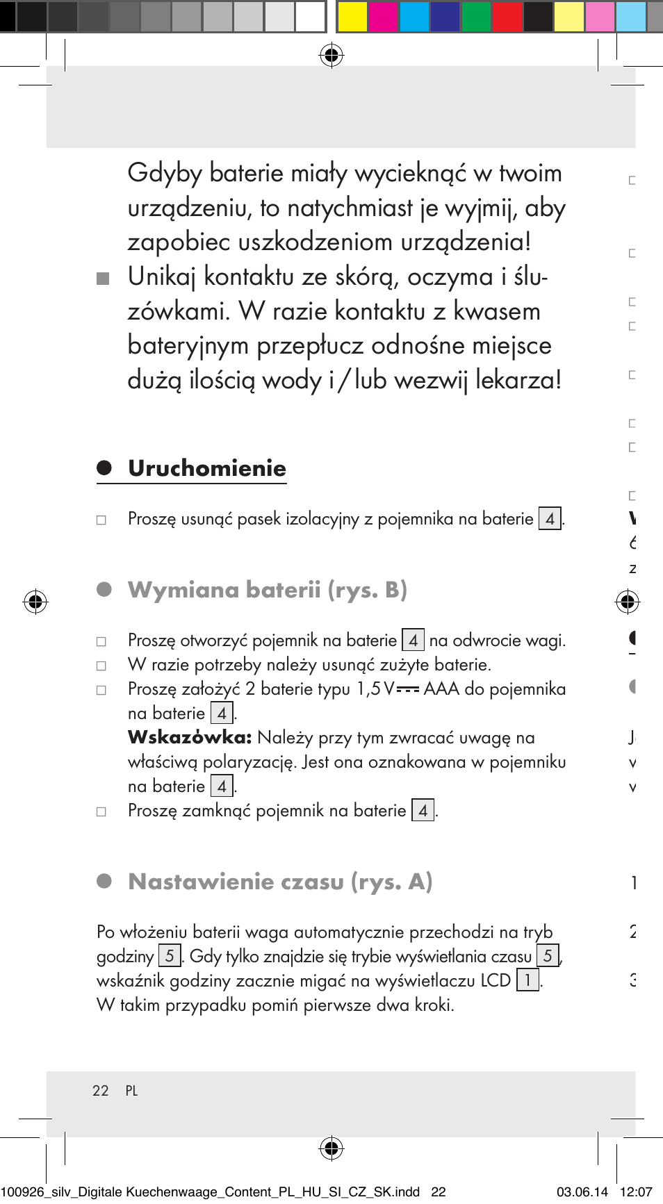 Uruchomienie, Wymiana baterii (rys. b), Nastawienie czasu (rys. a) | Obsługa ważenie (rys. a) | Silvercrest 100926-14-01/100926-14-03/Z31622B User Manual | Page 22 / 85