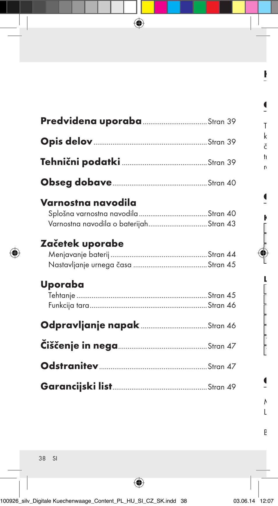 Predvidena uporaba, Opis delov, Tehnični podatki | Obseg dobave, Varnostna navodila, Začetek uporabe, Uporaba, Odpravljanje napak, Čiščenje in nega, Odstranitev | Silvercrest 100926-14-01/100926-14-03/Z31622B User Manual | Page 38 / 85