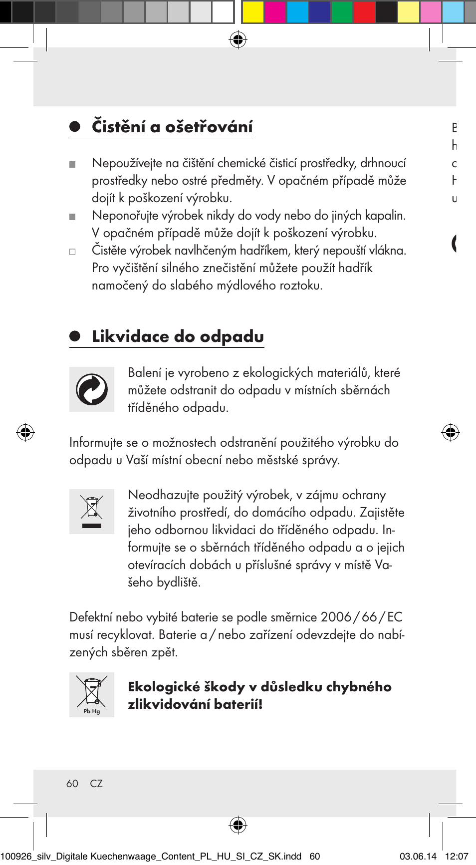 Čistění a ošetřování, Likvidace do odpadu | Silvercrest 100926-14-01/100926-14-03/Z31622B User Manual | Page 60 / 85