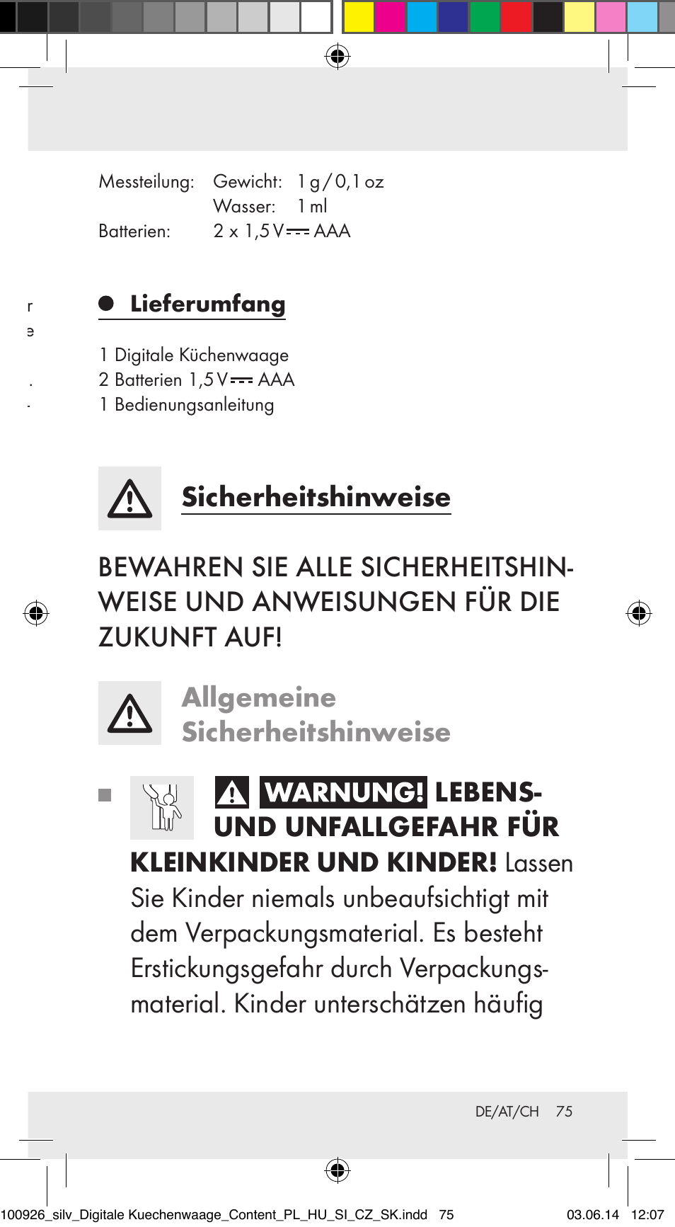 Küchenwaage bestimmungsgemäßer gebrauch, Teilebeschreibung, Technische daten | Lieferumfang | Silvercrest 100926-14-01/100926-14-03/Z31622B User Manual | Page 75 / 85