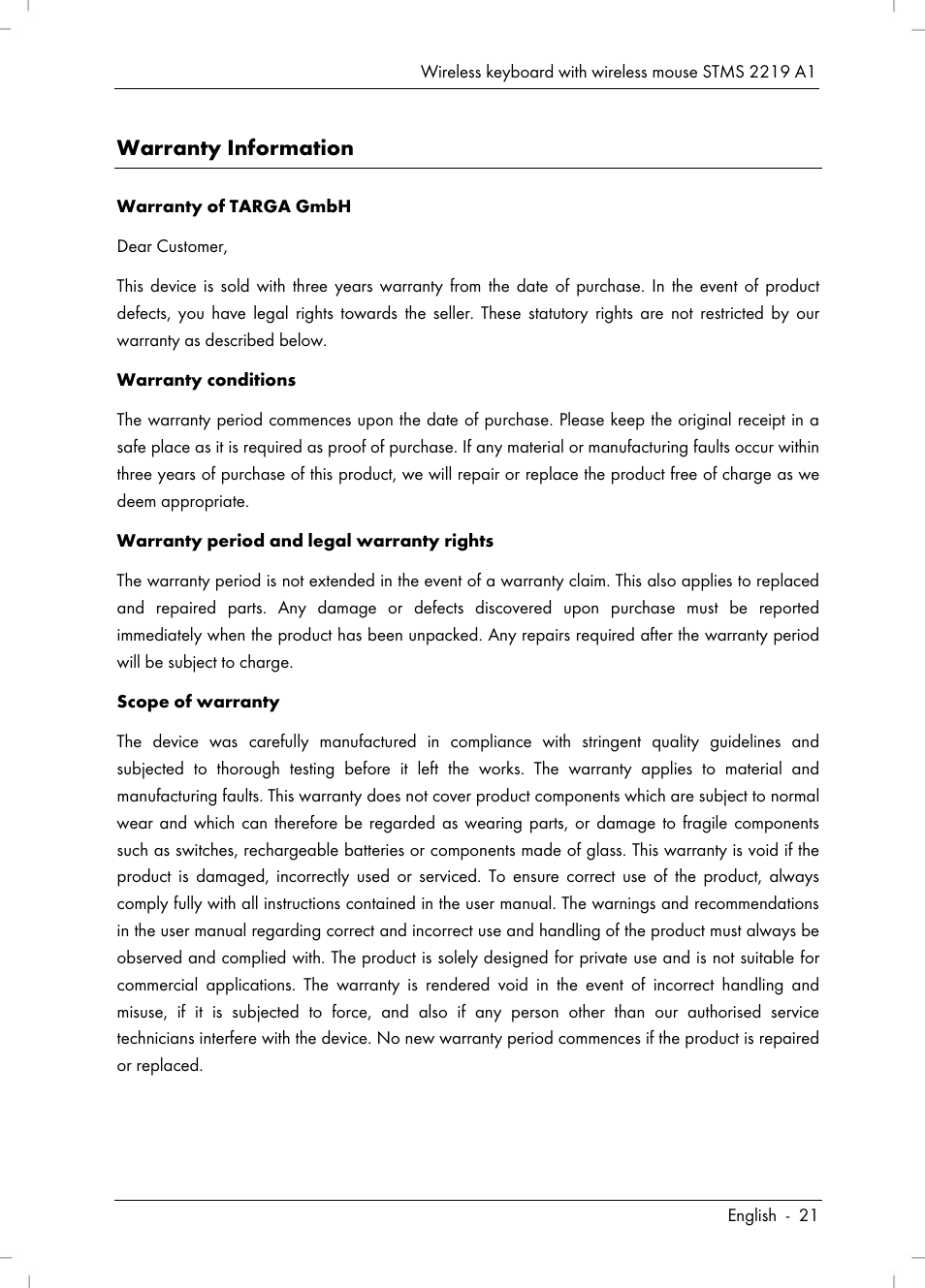 Warranty information | Silvercrest STMS 2219 A1 User Manual | Page 23 / 88