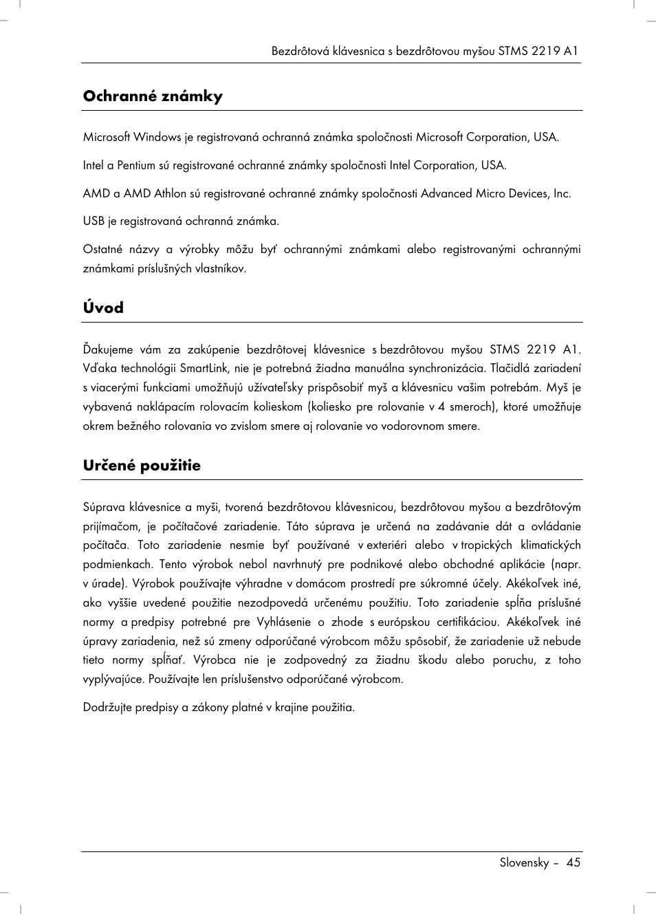 Ochranné známky, Úvod, Určené použitie | Silvercrest STMS 2219 A1 User Manual | Page 47 / 88