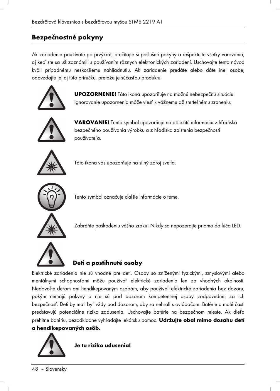 Bezpečnostné pokyny | Silvercrest STMS 2219 A1 User Manual | Page 50 / 88