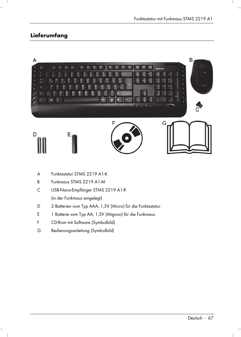 Lieferumfang | Silvercrest STMS 2219 A1 User Manual | Page 69 / 88