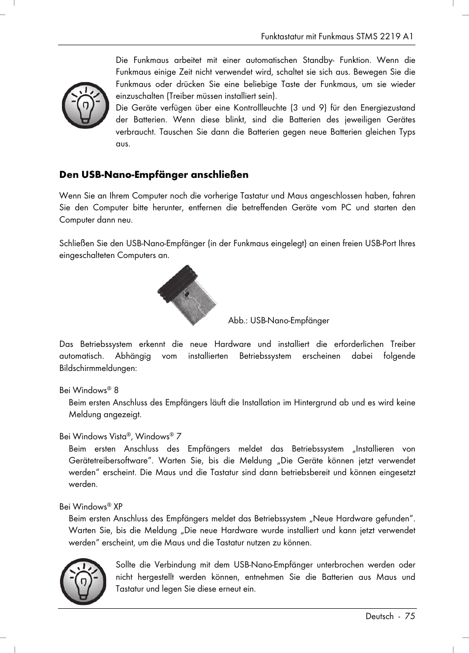 Den usb-nano-empfänger anschließen | Silvercrest STMS 2219 A1 User Manual | Page 77 / 88