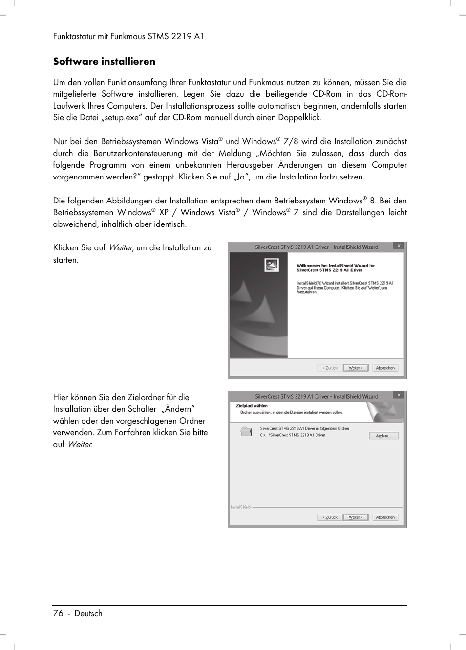 Software installieren | Silvercrest STMS 2219 A1 User Manual | Page 78 / 88