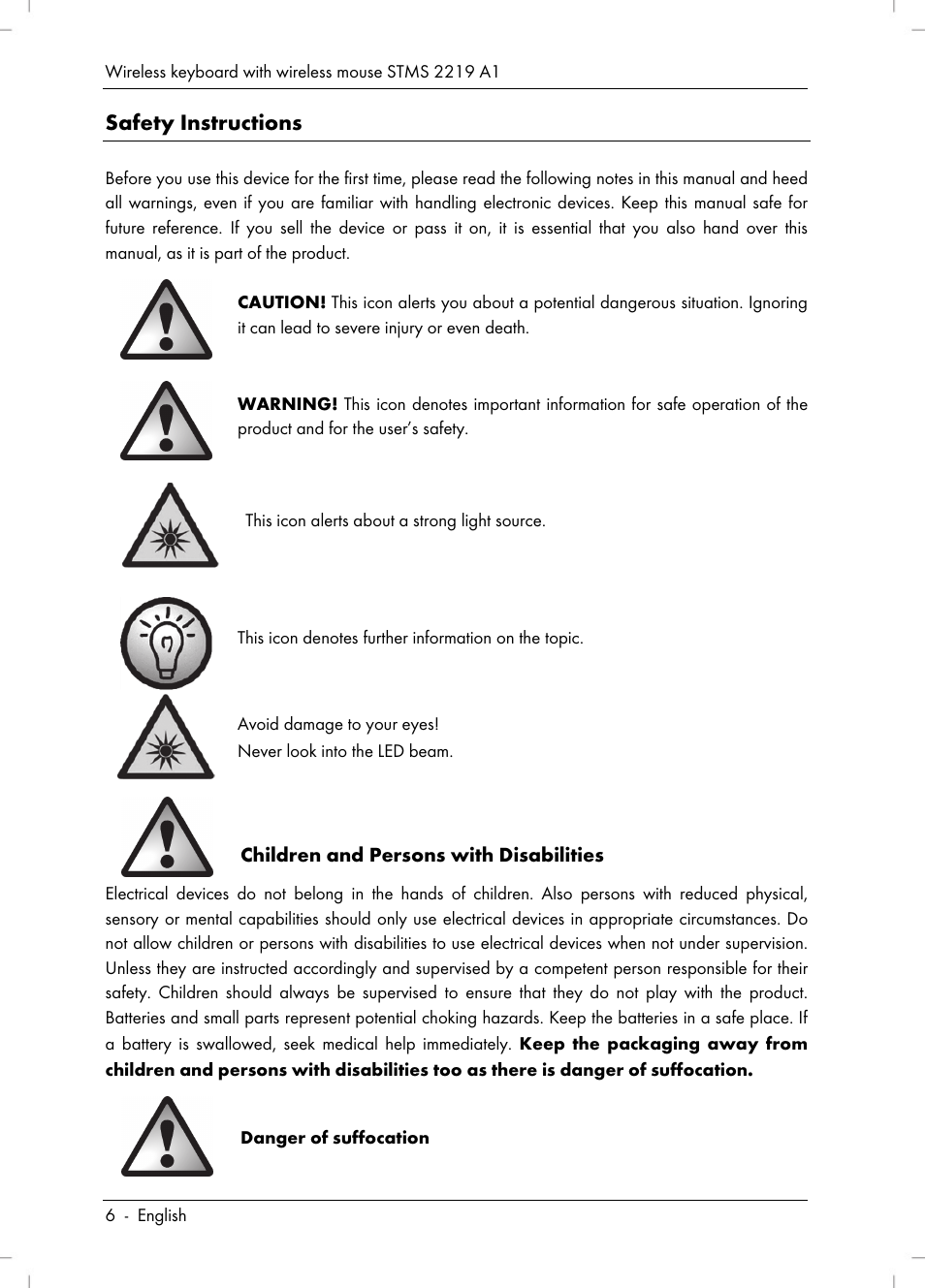 Safety instructions, Children and persons with disabilities | Silvercrest STMS 2219 A1 User Manual | Page 8 / 88