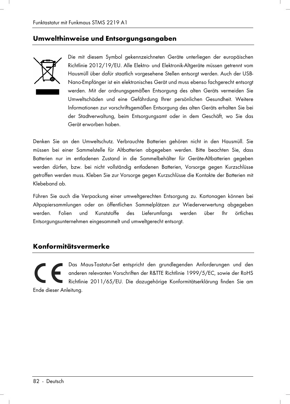 Umwelthinweise und entsorgungsangaben, Konformitätsvermerke | Silvercrest STMS 2219 A1 User Manual | Page 84 / 88