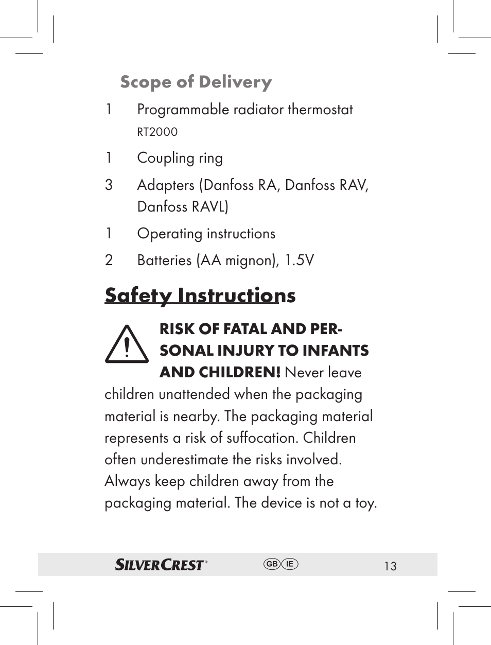 Safety instructions, Scope of delivery | Silvercrest RT2000 User Manual | Page 11 / 44