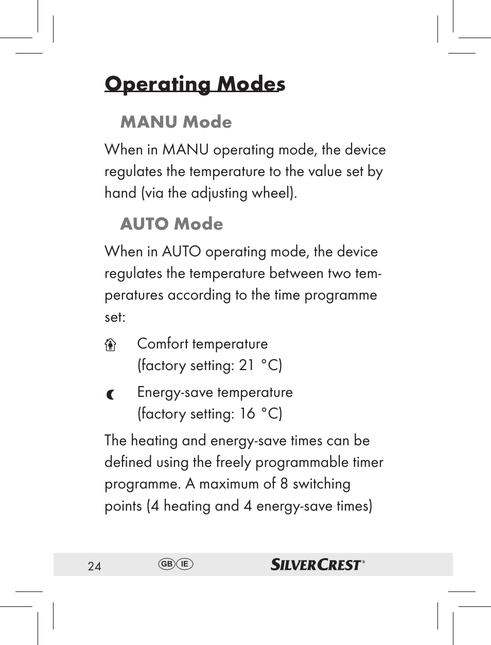 Operating modes | Silvercrest RT2000 User Manual | Page 22 / 44