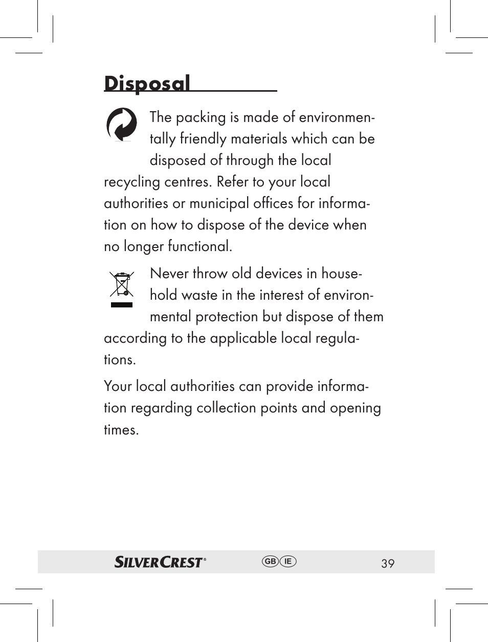 Disposal | Silvercrest RT2000 User Manual | Page 37 / 44