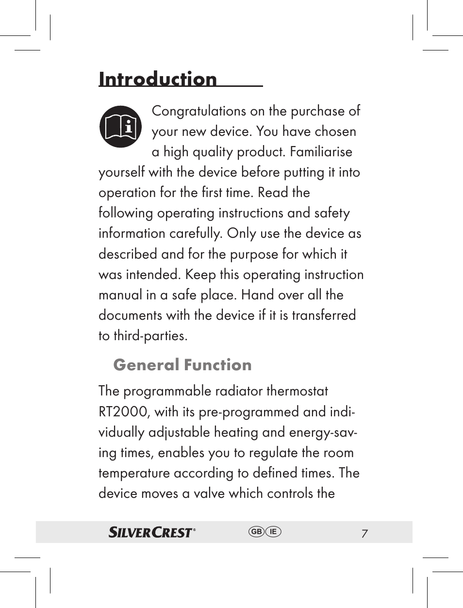 Introduction | Silvercrest RT2000 User Manual | Page 5 / 44