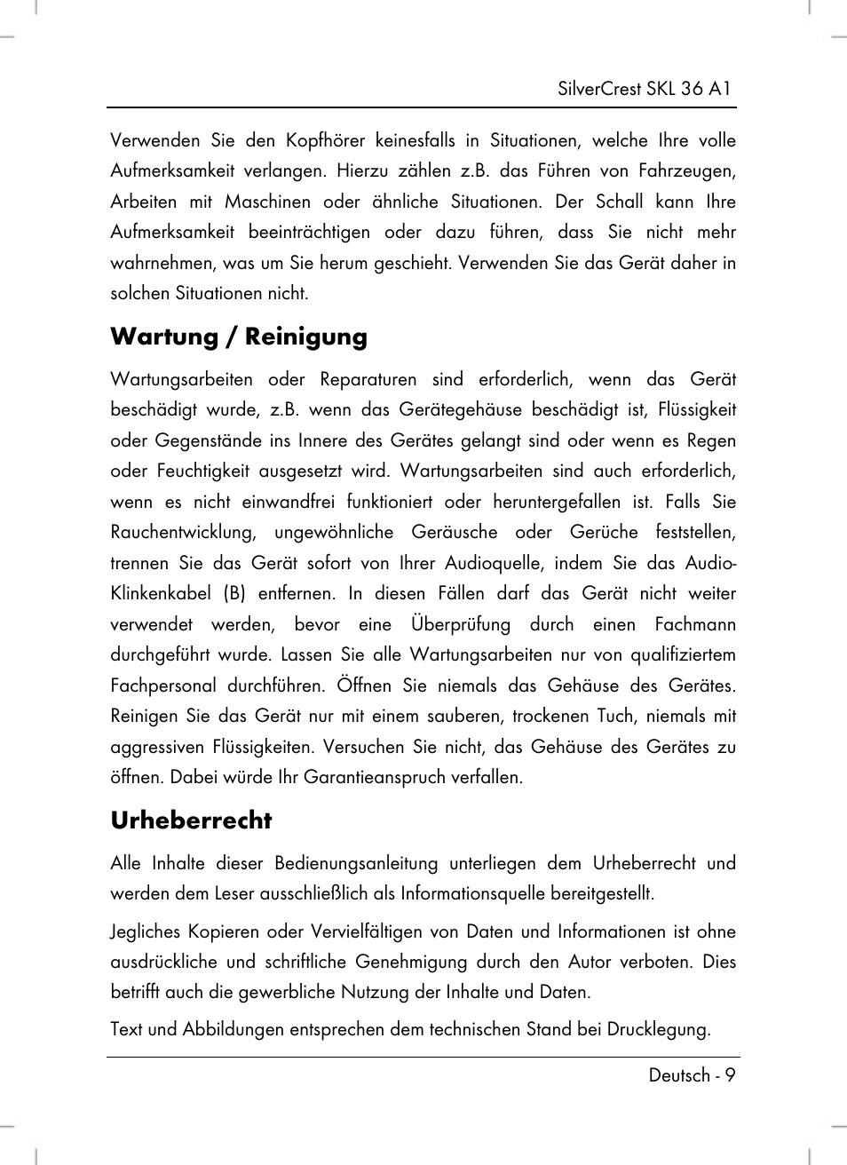 Wartung / reinigung, Urheberrecht | Silvercrest SKL 36 A1 User Manual | Page 11 / 66