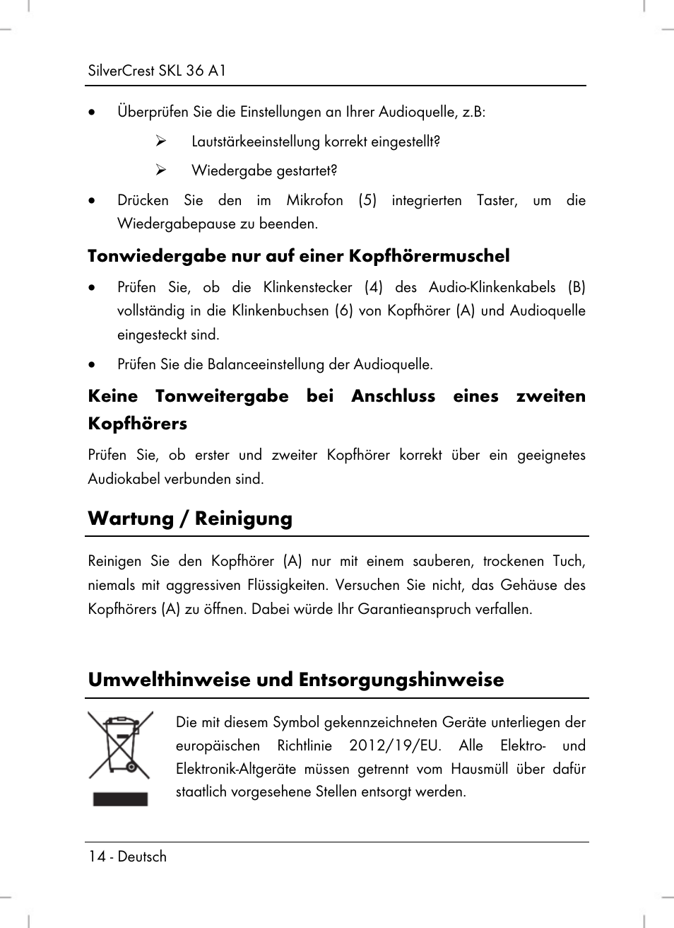 Wartung / reinigung, Umwelthinweise und entsorgungshinweise | Silvercrest SKL 36 A1 User Manual | Page 16 / 66