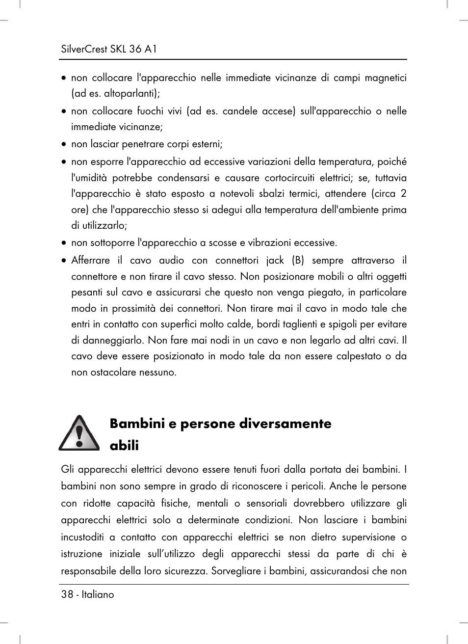 Bambini e persone diversamente abili | Silvercrest SKL 36 A1 User Manual | Page 40 / 66