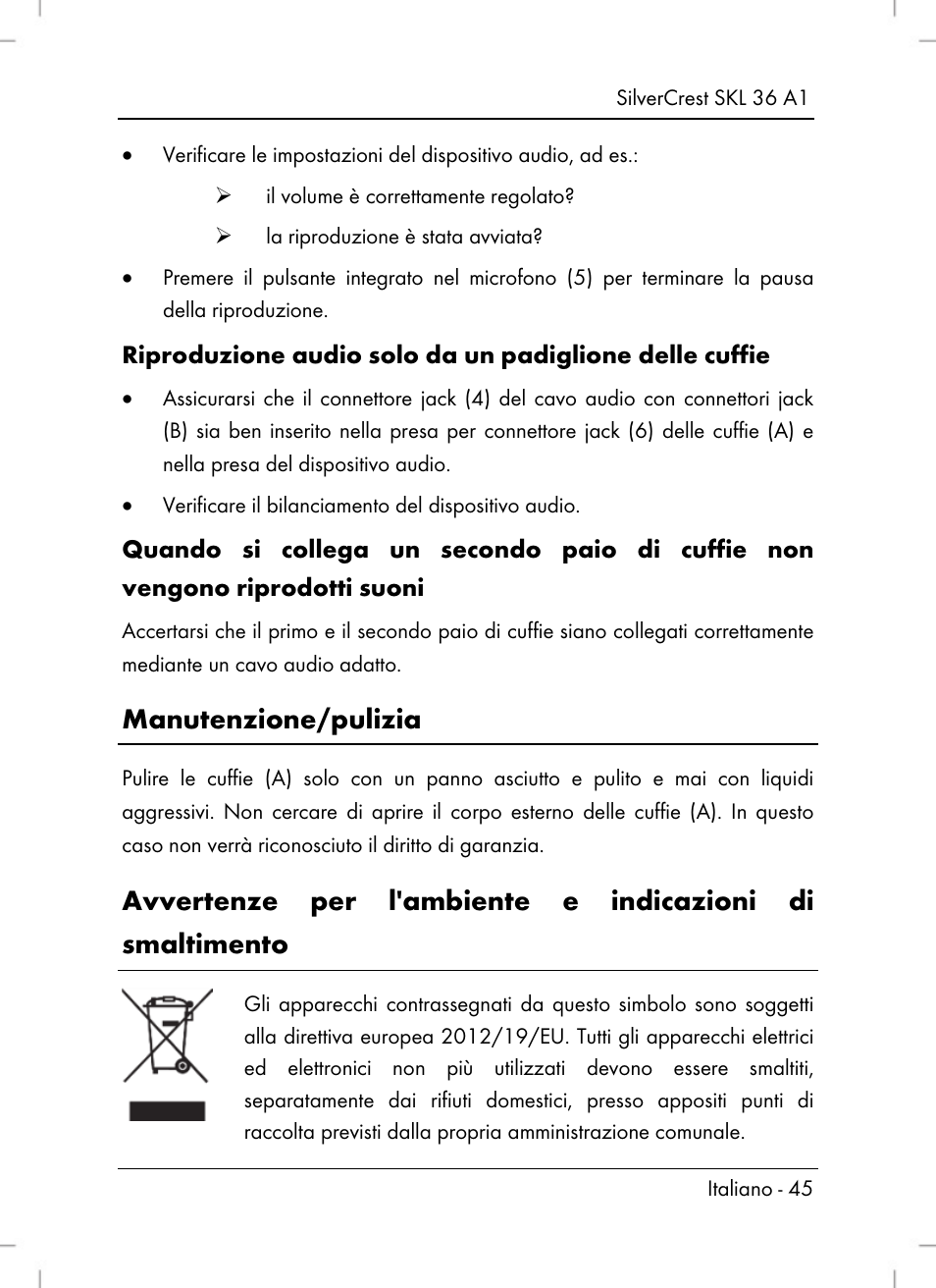 Manutenzione/pulizia | Silvercrest SKL 36 A1 User Manual | Page 47 / 66