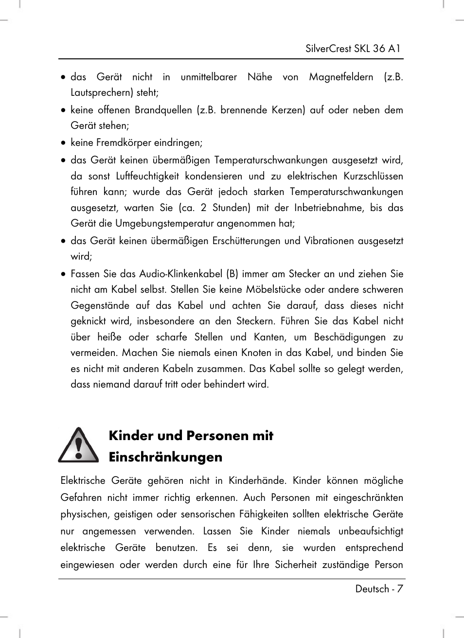 Kinder und personen mit einschränkungen | Silvercrest SKL 36 A1 User Manual | Page 9 / 66