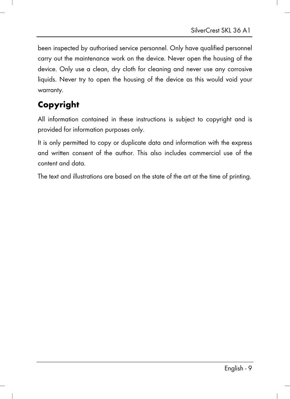 Copyright | Silvercrest SKL 36 A1 User Manual | Page 11 / 80