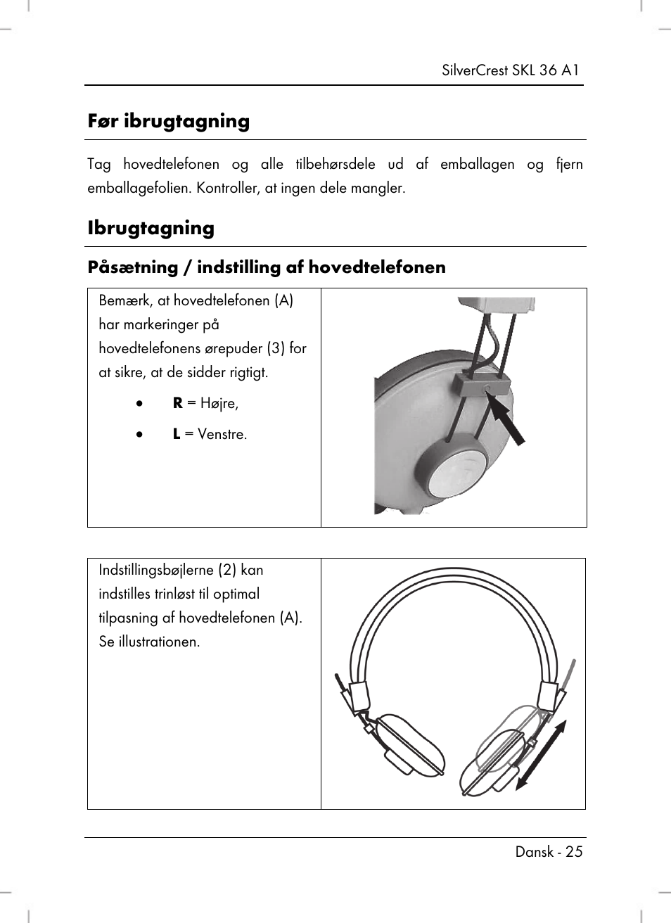 Før ibrugtagning, Ibrugtagning | Silvercrest SKL 36 A1 User Manual | Page 27 / 80