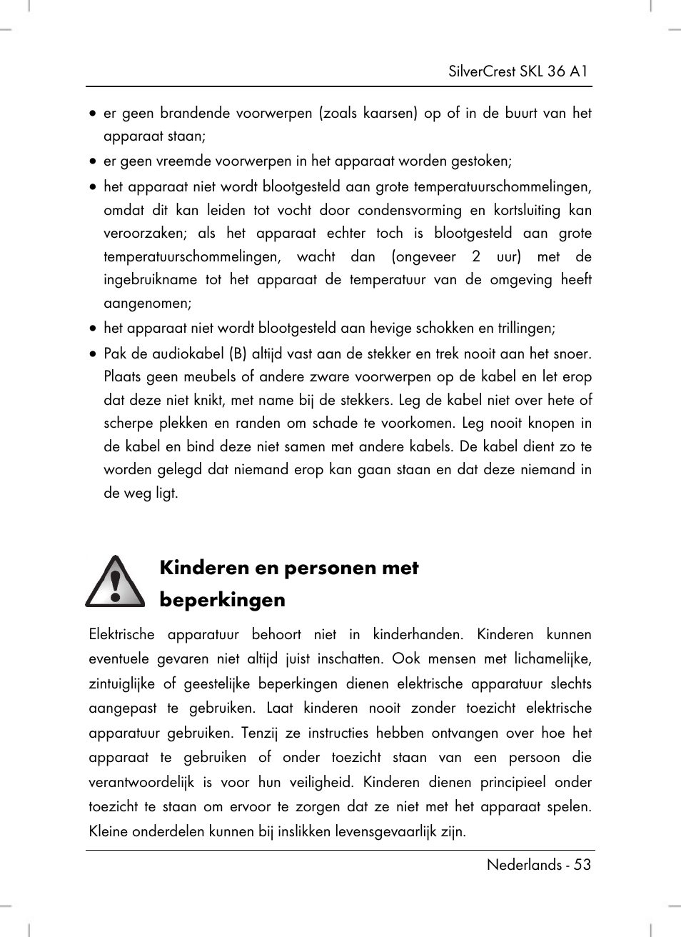 Kinderen en personen met beperkingen | Silvercrest SKL 36 A1 User Manual | Page 55 / 80