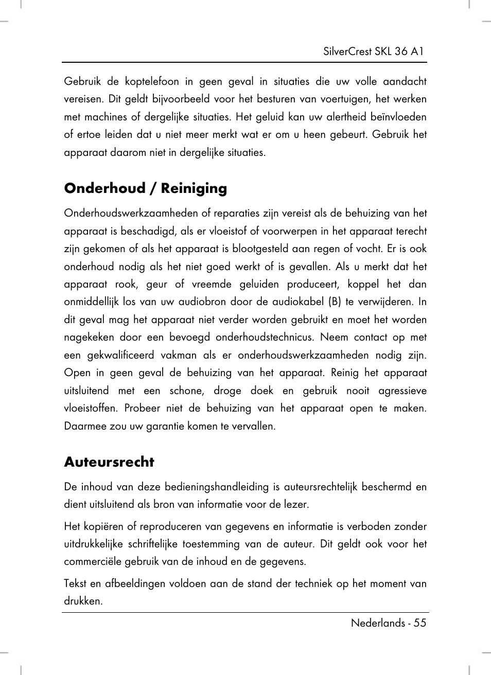 Onderhoud / reiniging, Auteursrecht | Silvercrest SKL 36 A1 User Manual | Page 57 / 80