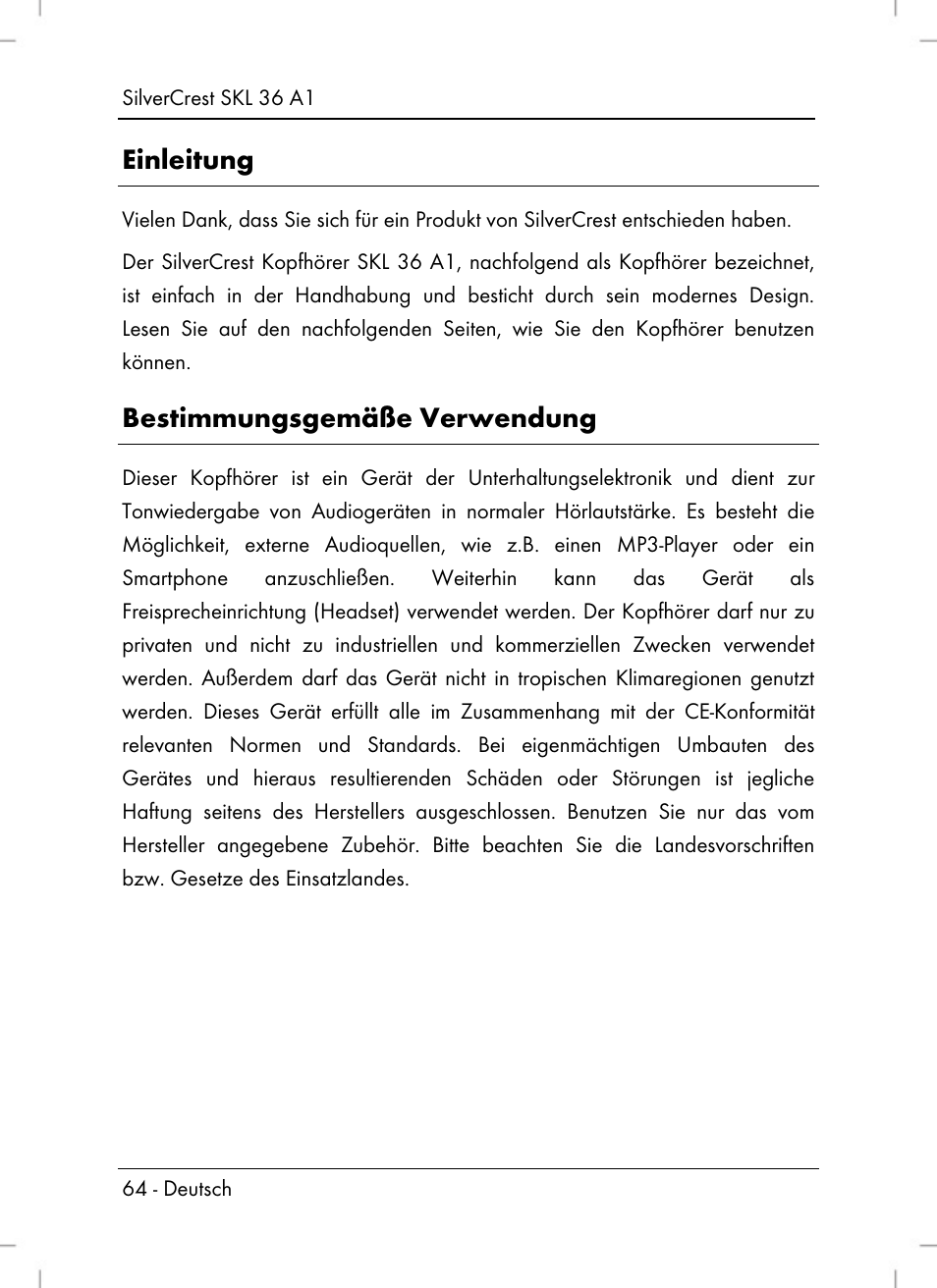 Einleitung, Bestimmungsgemäße verwendung | Silvercrest SKL 36 A1 User Manual | Page 66 / 80