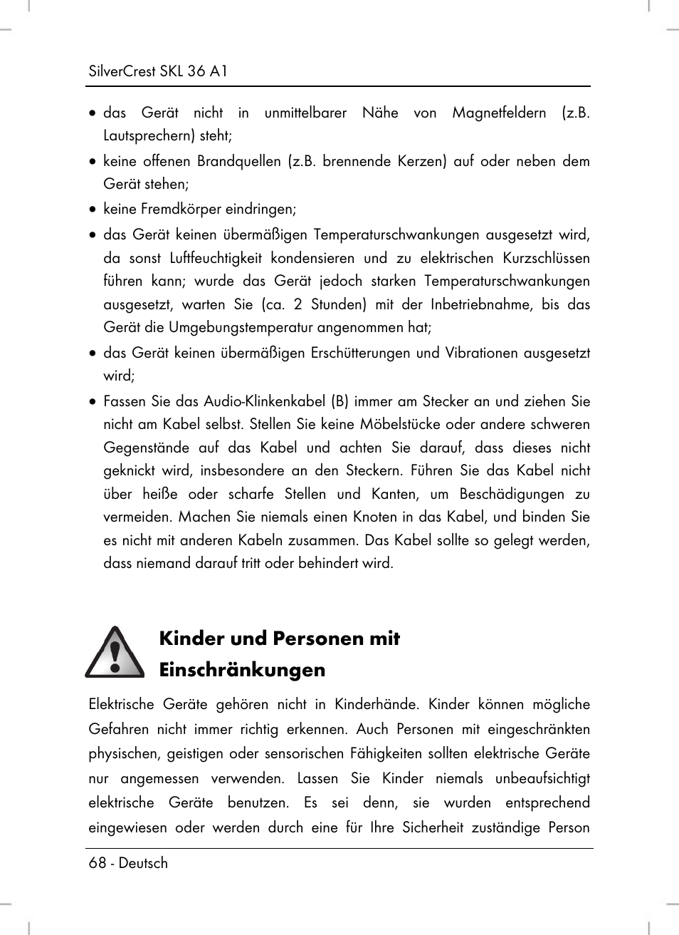 Kinder und personen mit einschränkungen | Silvercrest SKL 36 A1 User Manual | Page 70 / 80