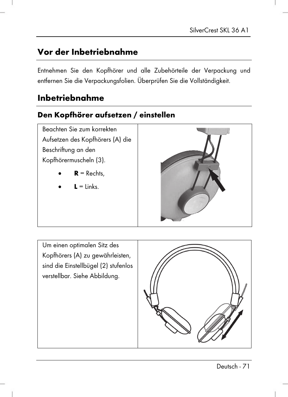 Vor der inbetriebnahme, Inbetriebnahme | Silvercrest SKL 36 A1 User Manual | Page 73 / 80