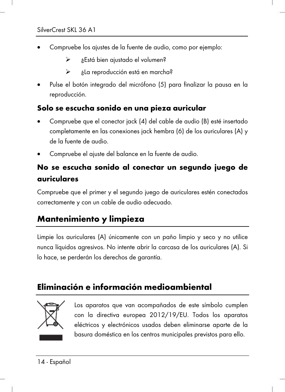 Mantenimiento y limpieza, Eliminación e información medioambiental | Silvercrest SKL 36 A1 User Manual | Page 16 / 64