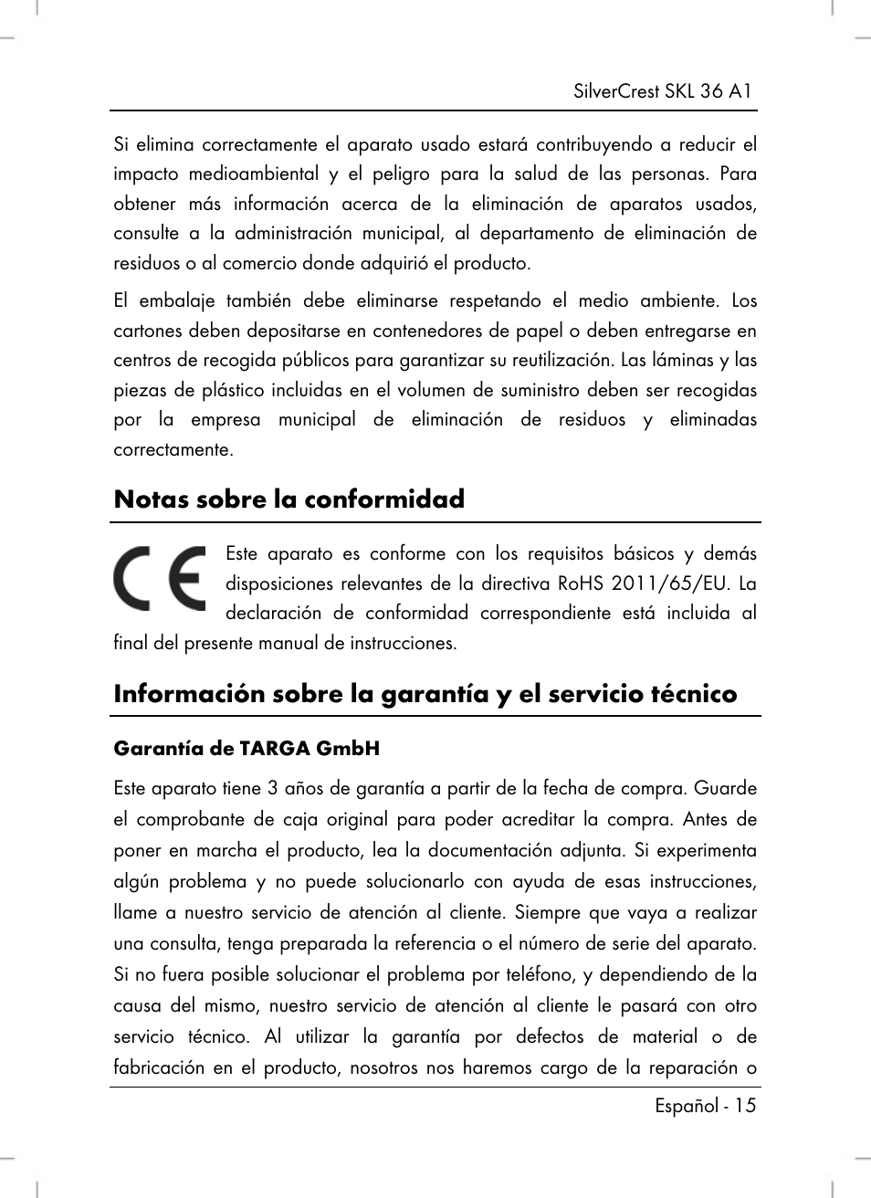 Notas sobre la conformidad | Silvercrest SKL 36 A1 User Manual | Page 17 / 64
