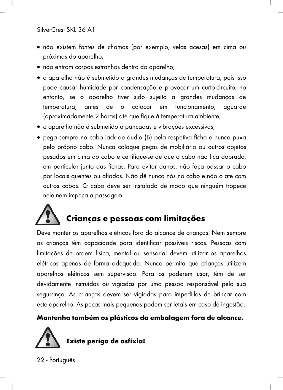 Crianças e pessoas com limitações | Silvercrest SKL 36 A1 User Manual | Page 24 / 64