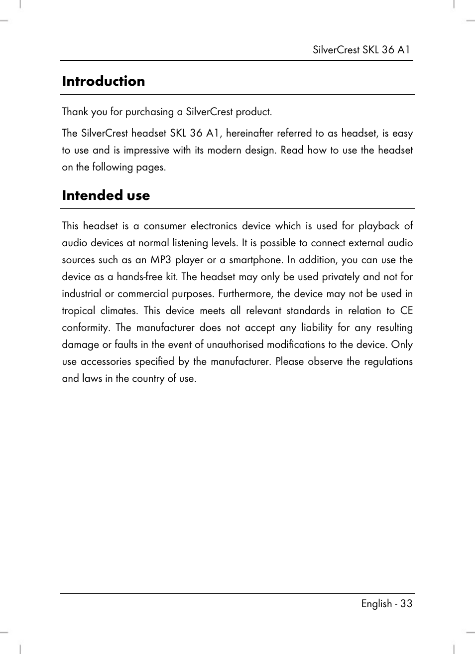 Introduction, Intended use | Silvercrest SKL 36 A1 User Manual | Page 35 / 64