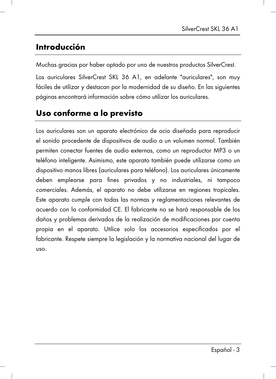 Introducción, Uso conforme a lo previsto | Silvercrest SKL 36 A1 User Manual | Page 5 / 64