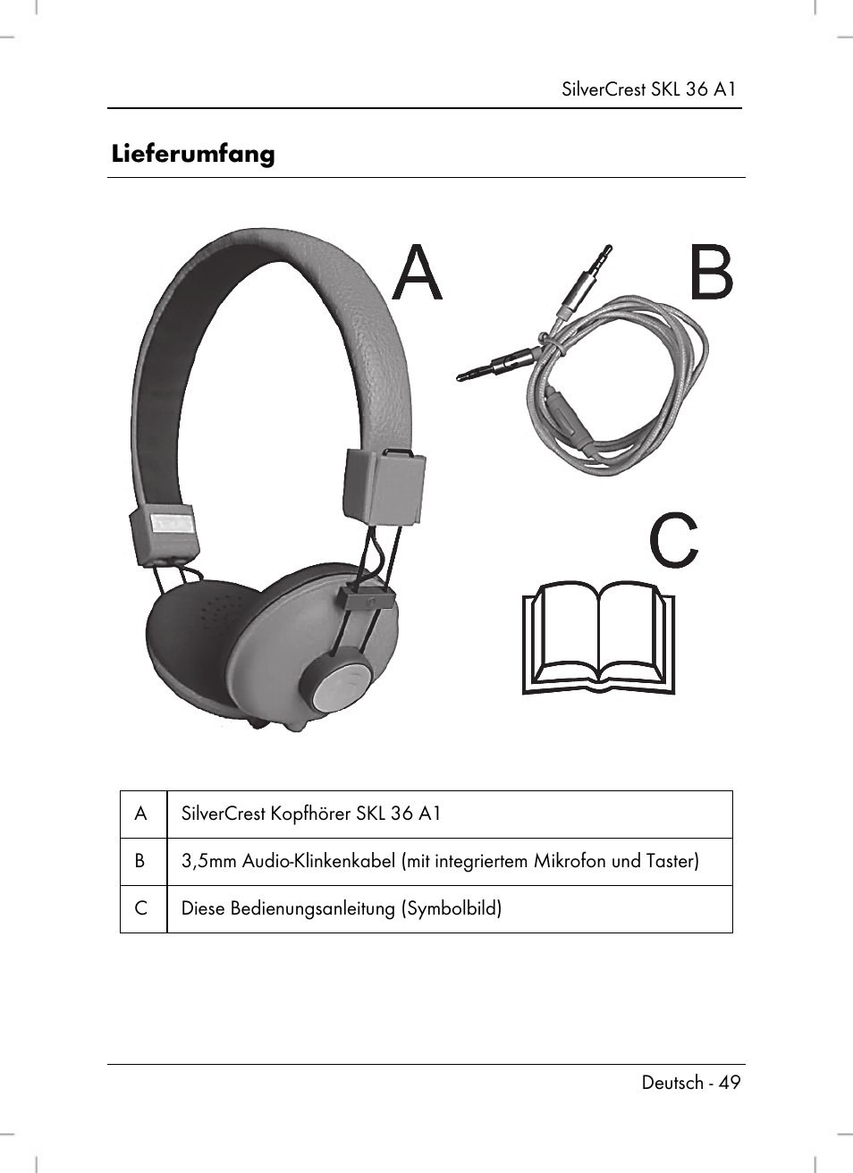 Lieferumfang | Silvercrest SKL 36 A1 User Manual | Page 51 / 64