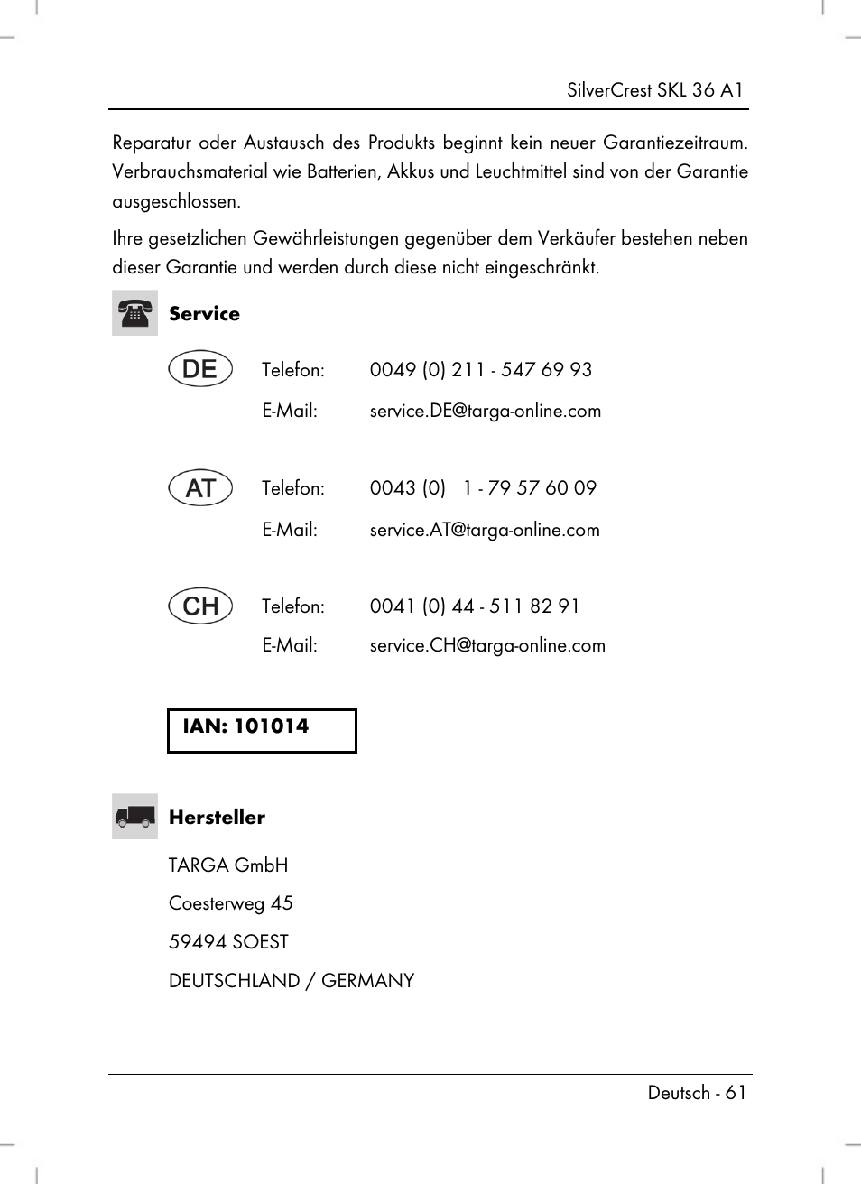 Silvercrest SKL 36 A1 User Manual | Page 63 / 64