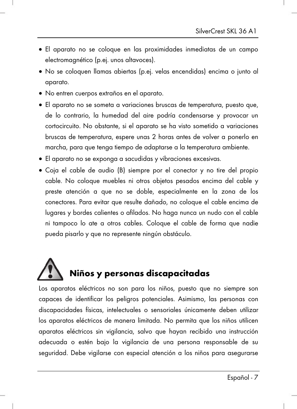 Niños y personas discapacitadas | Silvercrest SKL 36 A1 User Manual | Page 9 / 64