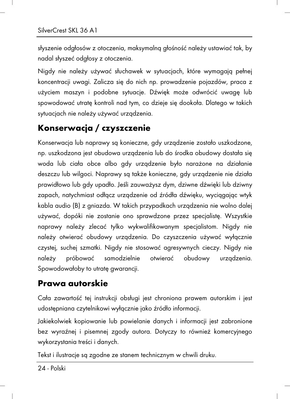 Konserwacja / czyszczenie, Prawa autorskie | Silvercrest SKL 36 A1 User Manual | Page 26 / 94