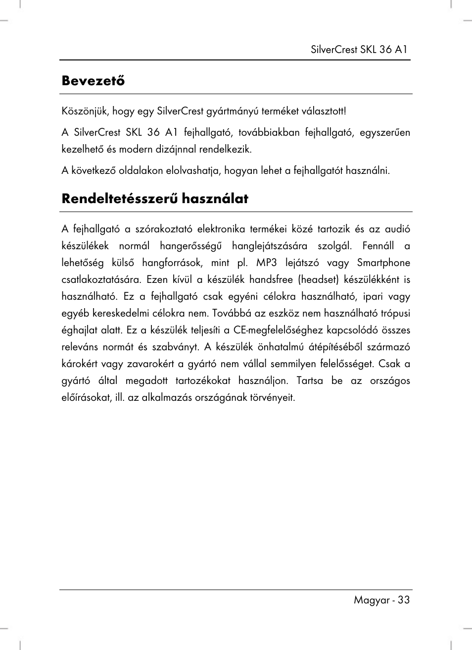 Bevezető, Rendeltetésszerű használat | Silvercrest SKL 36 A1 User Manual | Page 35 / 94