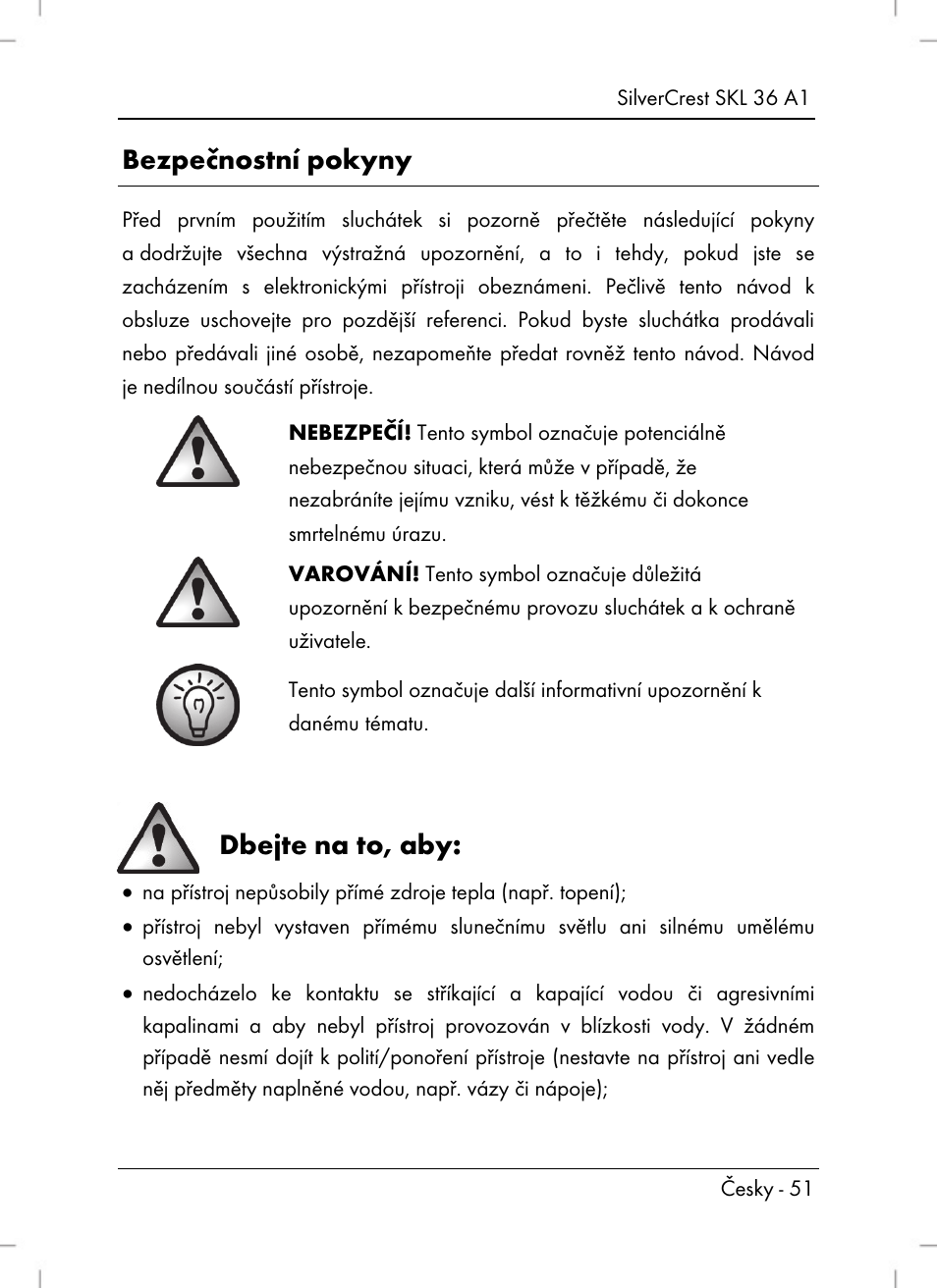 Bezpečnostní pokyny, Dbejte na to, aby | Silvercrest SKL 36 A1 User Manual | Page 53 / 94