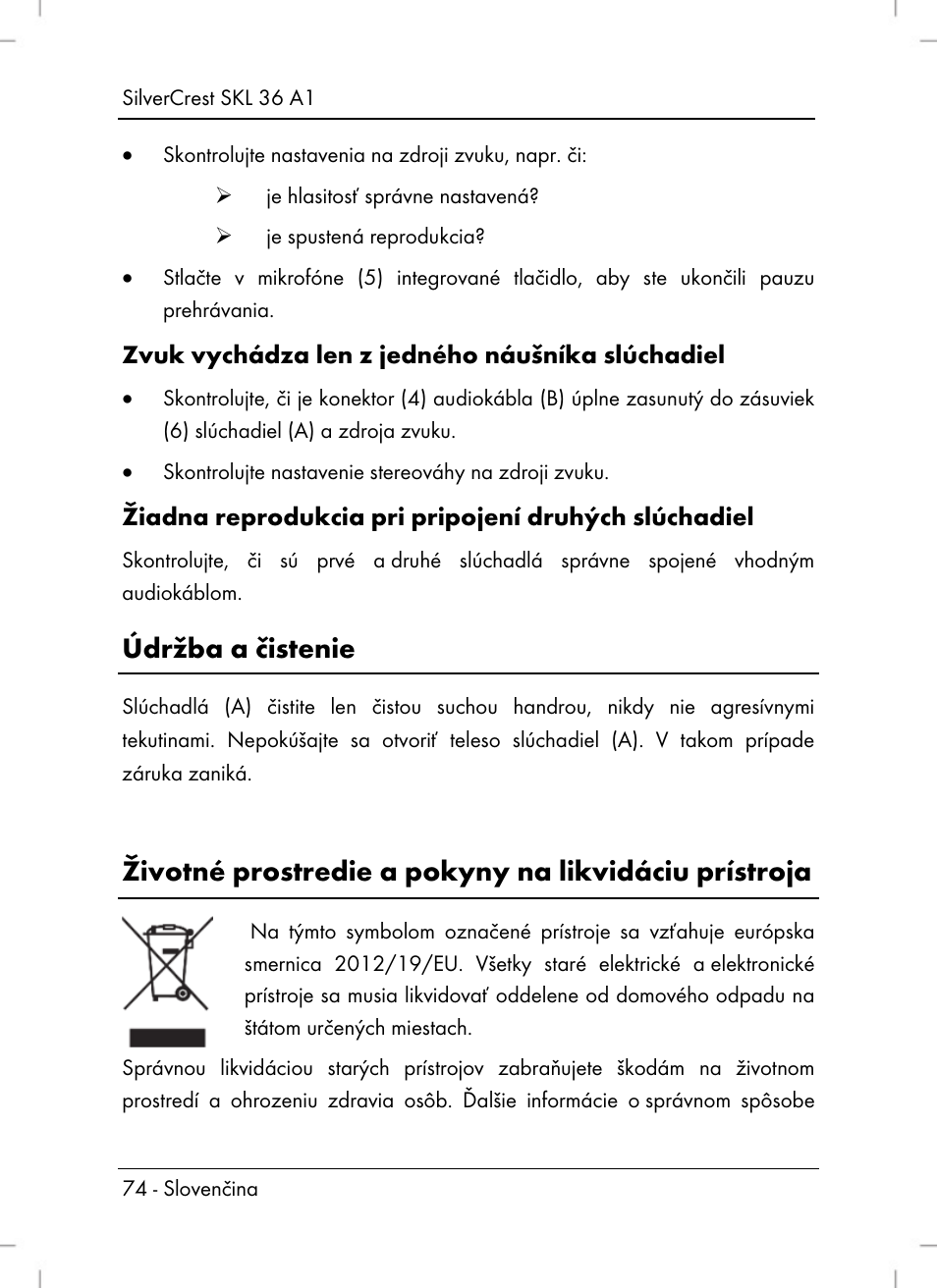 Údržba a čistenie | Silvercrest SKL 36 A1 User Manual | Page 76 / 94
