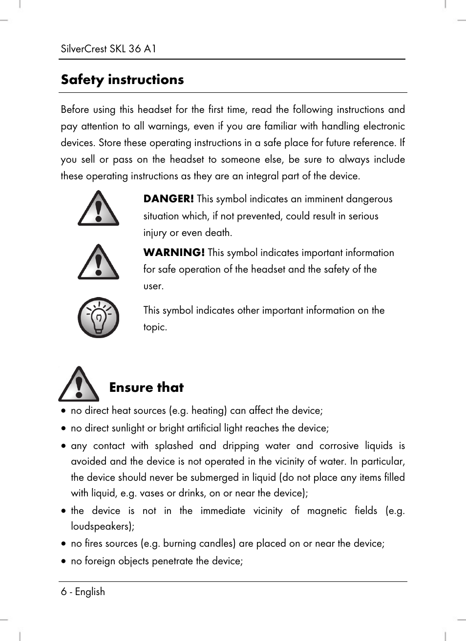 Safety instructions, Ensure that | Silvercrest SKL 36 A1 User Manual | Page 8 / 94